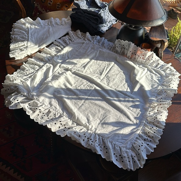 2 Vintage Chic White Eyelet Euro Shams. Anthropologie, Cottagecore , boho vibes - Picture 7 of 13